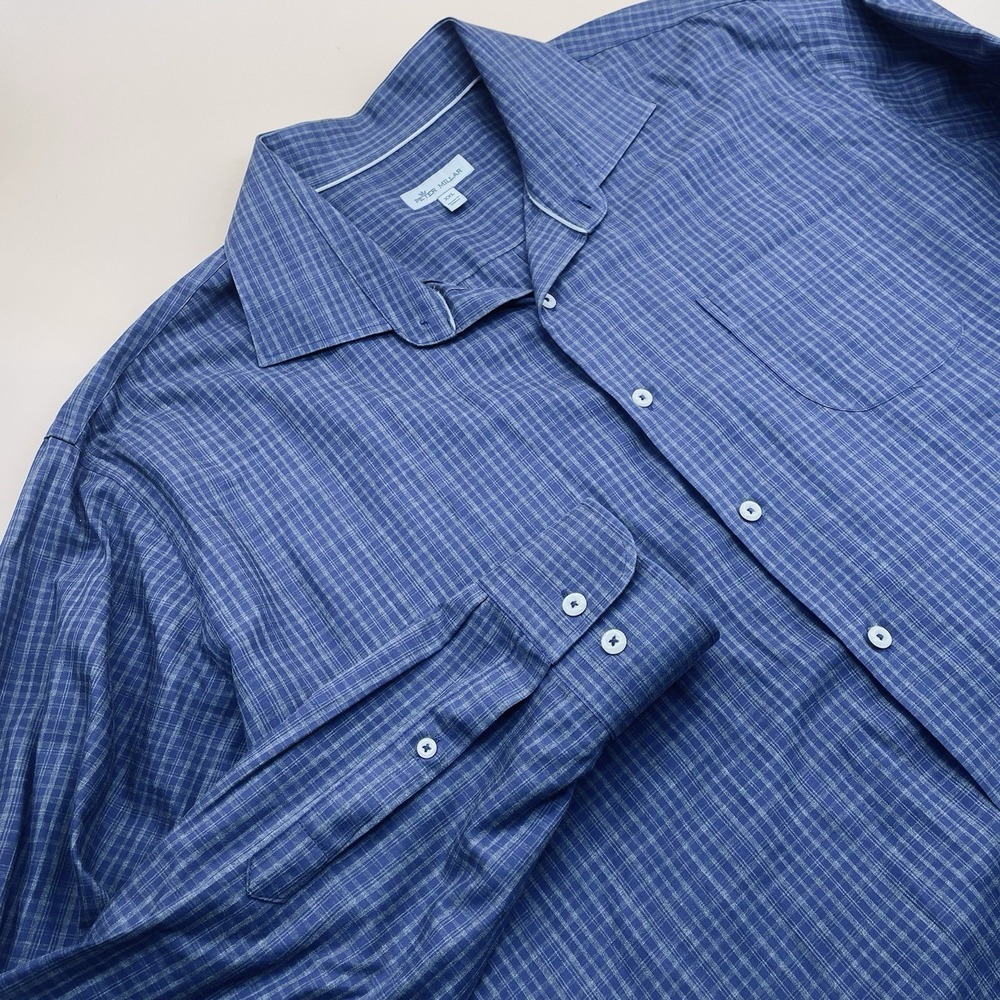 Peter Millar blue plaid button up Pajamas‎ Sleep Shirt  size XXL Cotton
